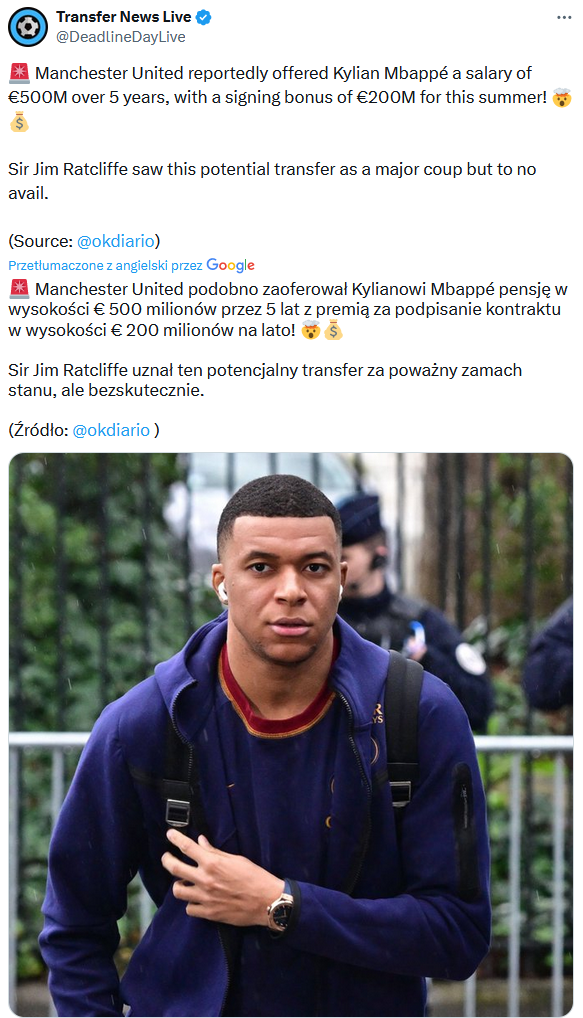 HIT! Taką ofertę miał PRZEDSTAWIĆ MANCHESTER UNITED Kylianowi Mbappe O.o