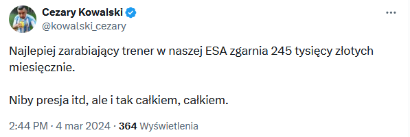 MIESIĘCZNA PENSJA NAJLEPIEJ OPŁACANEGO trenera w Ekstraklasie wynosi...