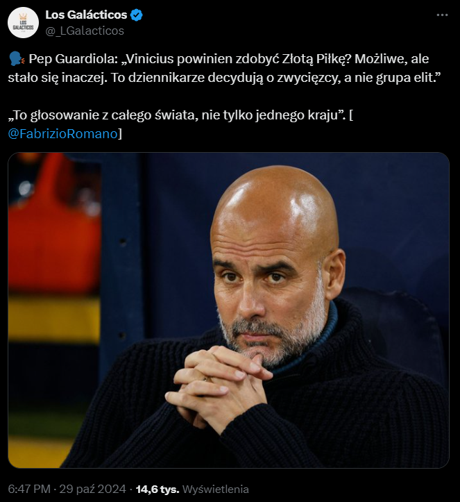 Pep Guardiola nt. ZŁOTEJ PIŁKI dla Viniciusa!