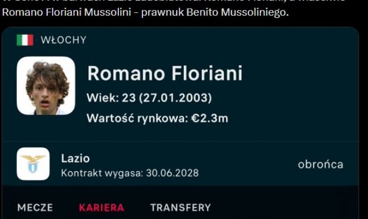 W Serie A właśnie ZADEBIUTOWAŁ PRAWNUK tej ''postaci historycznej''