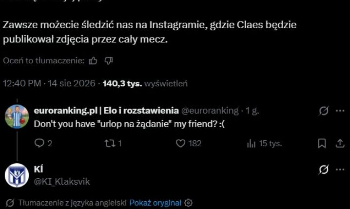HIT! Oto powód przez który NIE BĘDZIE REALACJI z meczu na profilu Klaksvik xD