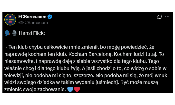 PIĘKNE SŁOWA Hansiego Flicka o Barcelonie! To jest jego klub! <3