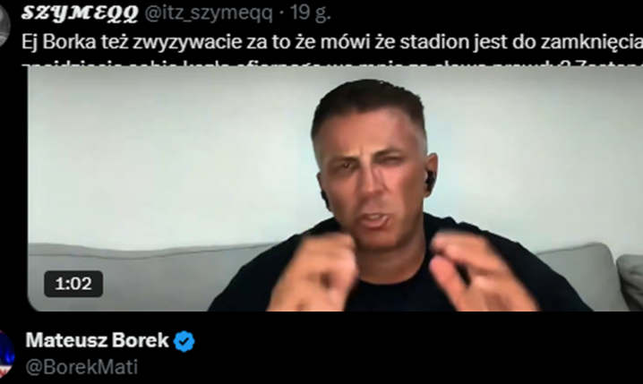 ODPOWIEDŹ Mateusza Borka na tweeta kibica, który zwrócił się do niego po nazwisku :D