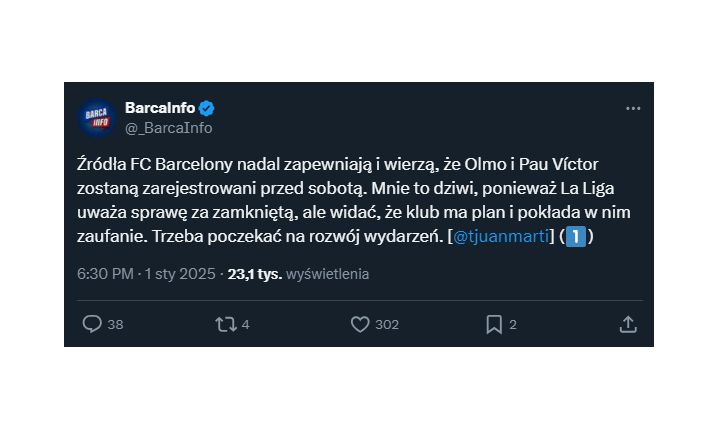 Zaskakujący optymizm Barcelony ws. Daniego Olmo... xD