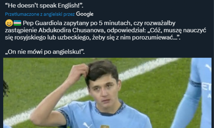 Pep Guardiola o problemach komunikacyjnych z Khusanovem... xD