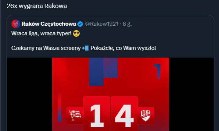 Możliwe rezultaty w ''LOSOWYM'' typerze Rakowa Częstochowa... xD