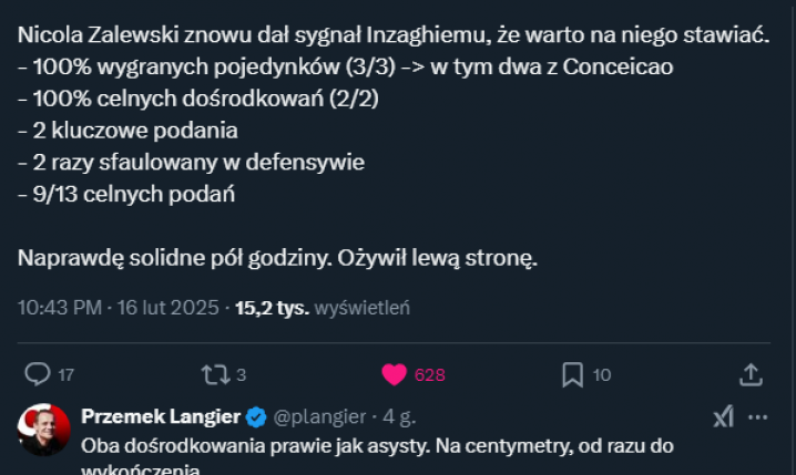 TAK GRAŁ Zalewski po wejściu z ławki z Juventusem!