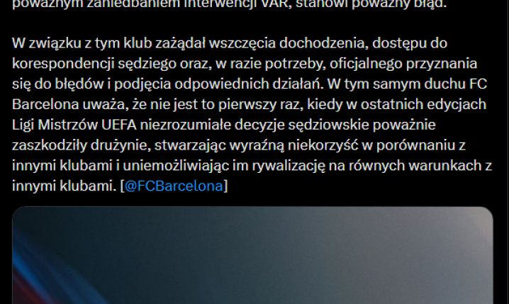 OFICJALNIE! Barcelona złożyła skargę na sędziego i VAR!