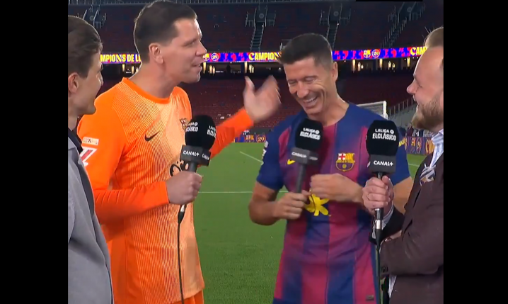 Lewy rozmawia z dziennikarzami i nagle wchodzi Szczęsny i... xD [VIDEO]