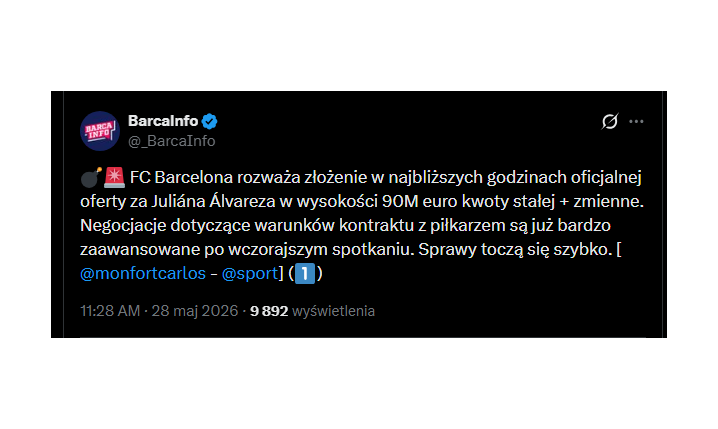 TAKĄ OFERTĘ złoży Barcelona za Juliana Alvareza!