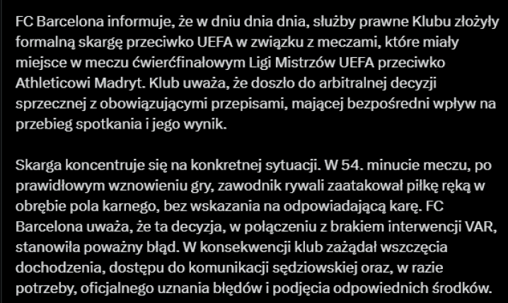OFICJALNIE! Barcelona złożyła skargę na sędziego i VAR!