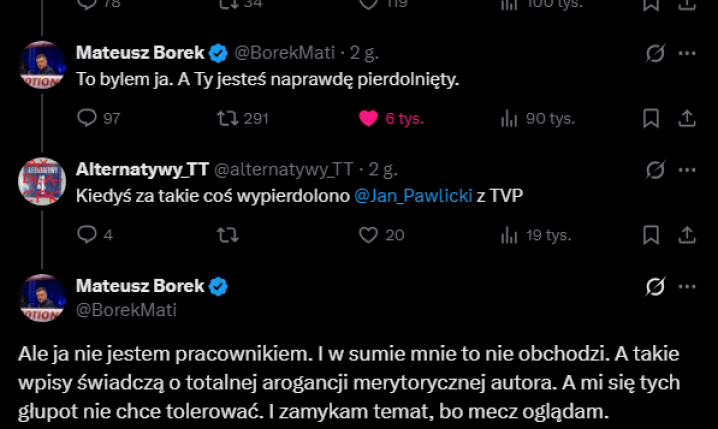 MOCNA ODPOWIEDŹ Mateusza Borka do użytkownika Xa nt. jego komentarza