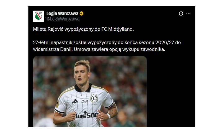OFICJALNIE! Mileta Rajović odchodzi z Legii Warszawa!