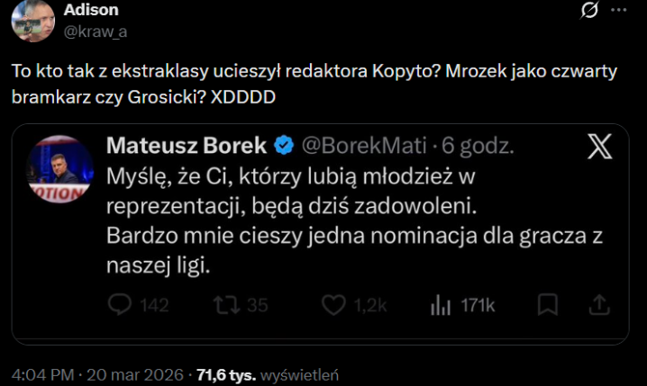 TWEET Mateusza Borka przed powołaniami... xD