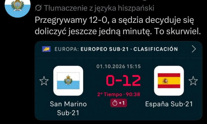 WPIS fanowskiego profilu San Marino pod koniec meczu z Hiszpanią... XD