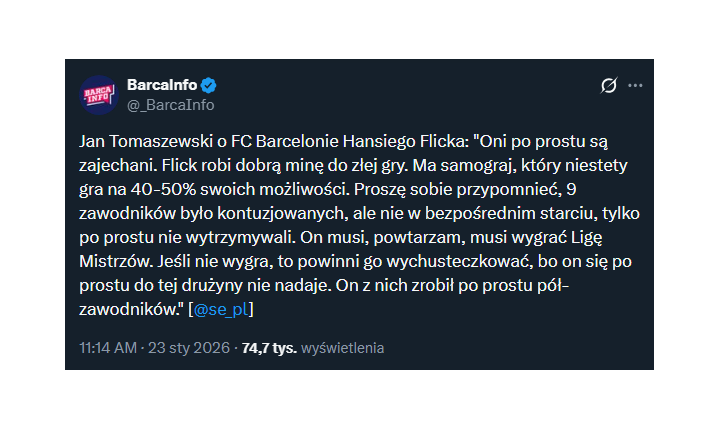 Jan Tomaszewski OSTRO o Barcelonie Hansiego Flicka...