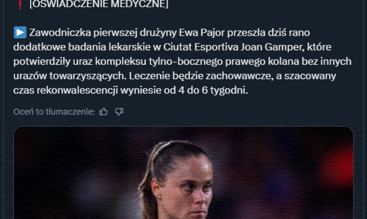 KOMUNIKAT Barcelony ws. urazu Ewy Pajor!