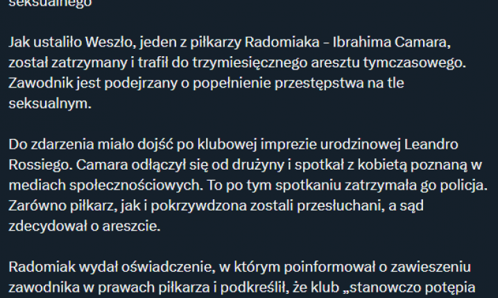 Podstawowy piłkarz Radomiaka został aresztowany! Poważne zarzuty...