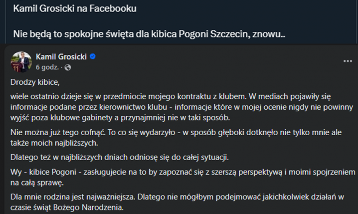 WPIS na Facebooku Kamila Grosickiego w Wigilię!