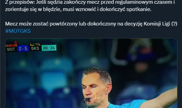 HlT! Sędzia skończył mecz Motor - GKS przed... 90 minutą! XD