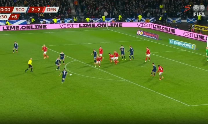 Kieran Tierney ładuje gola z dystansu na 3-2 z Danią! [VIDEO]