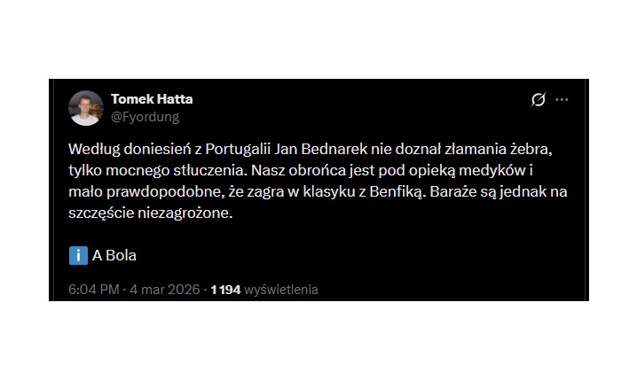 NOWE WIEŚCI ws. urazu Jana Bednarka!