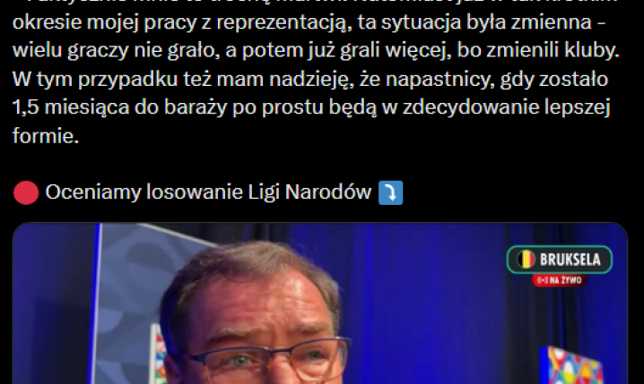 Jan Urban o tym, co go martwi przed meczami barażowymi