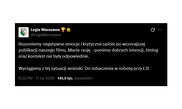 WPIS Legii Warszawa nt. wczorajszego filmiku promującego mecz z Wisłą Płock XD