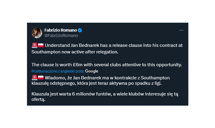 Ujawniono KLAUZULĘ ODSTĘPNEGO Jana Bednarka po spadku z Premier League!