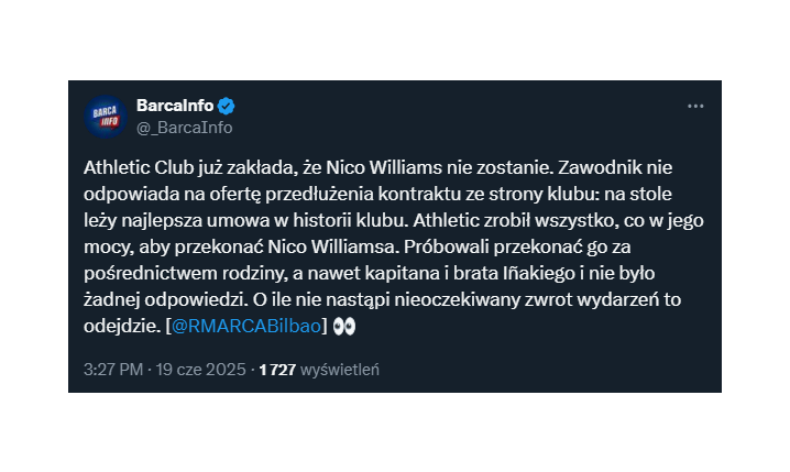 Nico Williams NIE ODPOWIADA Athleticowi Bilbao! Klub już wie...