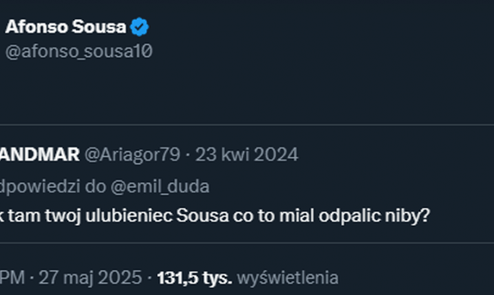 Afonso Sousa po roku odpowiedział na Tweeta kibica... xD