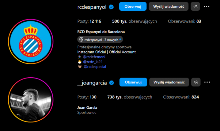 LICZBA FOLLOWÓW Espanyolu i Joana Garcii po transferze do Barcy... :D