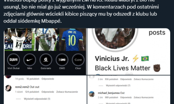 MOCNE komentarze kibiców Realu pod postami Viniciusa!