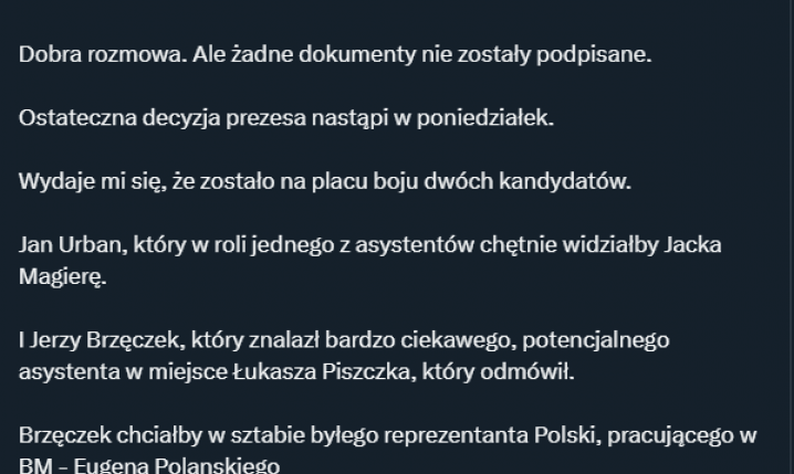 ZASKAKUJĄCY wpis Mateusza Borka nt. Selekcjonera! W GRZE DRUGI TRENER!
