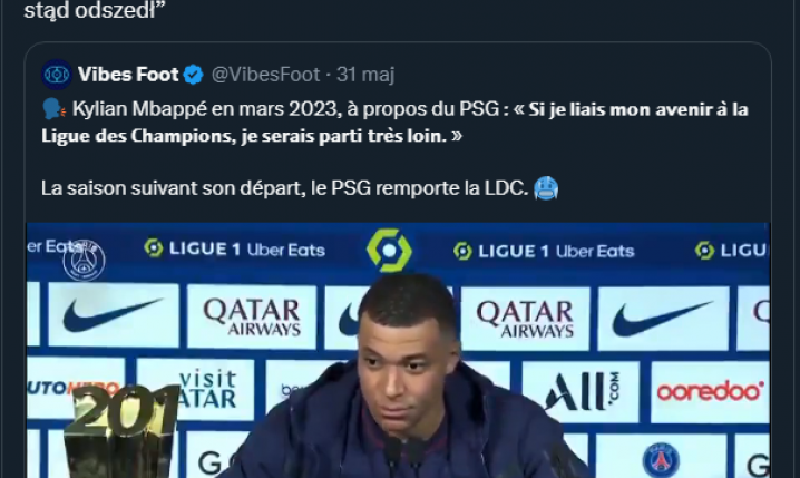 SŁOWA Mbappe 2 lata temu nt. wygrania LM przez PSG... xD