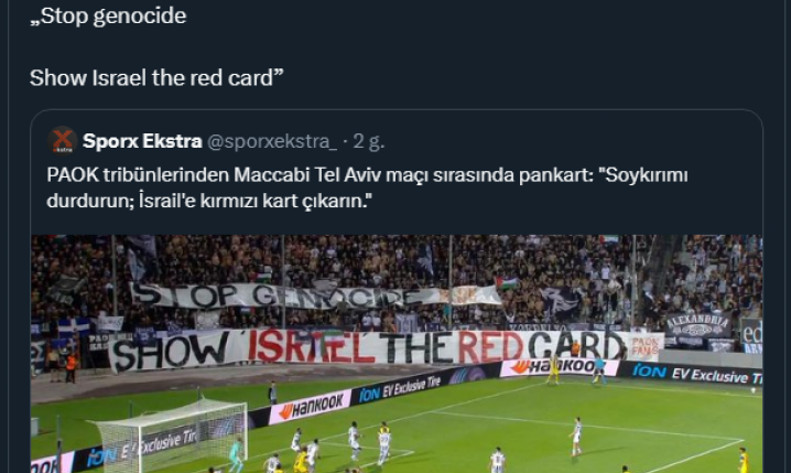 TRANSPARENT kibiców PAOKu w meczu z izraelskim Maccabi...