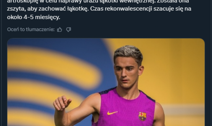 Piłkarz Barcelony wypada z gry na 5 miesięcy!