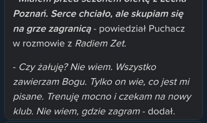 Tak miesiąc temu Tymoteusz Puchacz mówił o transferze do Ekstraklasy... :D