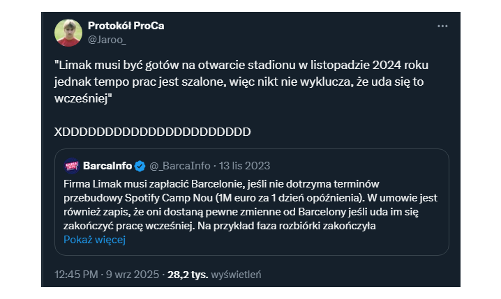 Tak 2 lata temu pisał ''Sport'' o postępach budowy Spotify Camp Nou... xD