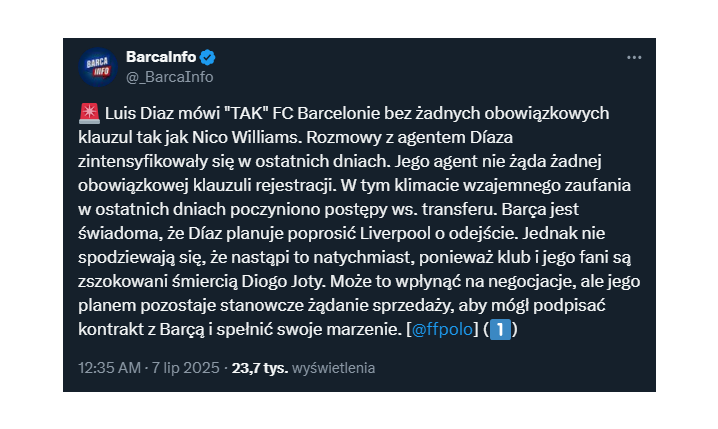 MD: Skrzydłowy powiedział ''TAK'' Barcelonie!