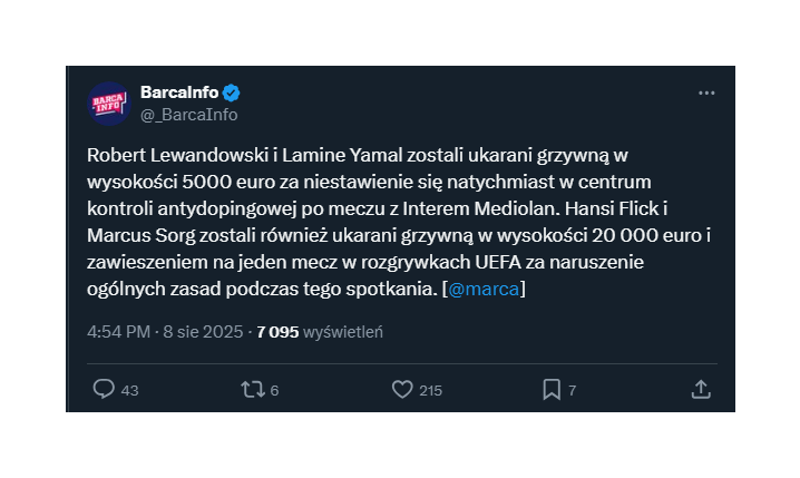 ZA TO Lewandowski i Yamal zostali ukarani grzywną!