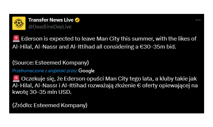 TRZY KLUBY chcą Edersona! W grze PONAD 30 MLN EURO!