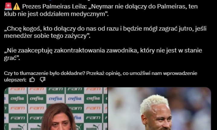 Tak Pani prezydent Palmeiras ZMASAKROWAŁA pomysł transferu Neymara xD