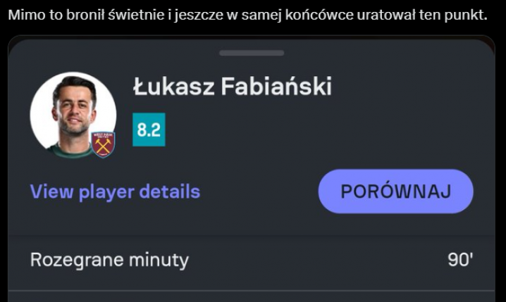 OCENA 39-letniego Łukasza Fabiańskiego za mecz z Bournemouth!