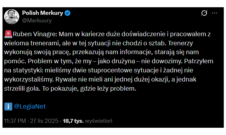 Ruben Vinagre ZIAGNOZOWAŁ PROBLEM Legii Warszawa! Nie chodzi sztab, a o...