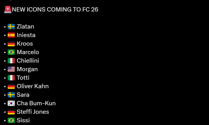 Oto lista NOWYCH IKON w grze EA Sports FC 26!