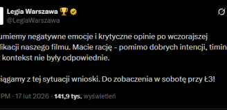 WPIS Legii Warszawa nt. wczorajszego filmiku promującego mecz z Wisłą Płock XD