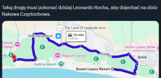 Taką drogę musi pokonać Rocha, żeby dotrzeć na obóz Rakowa Częstochowa... :D