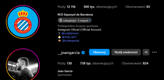 LICZBA FOLLOWÓW Espanyolu i Joana Garcii po transferze do Barcy... :D
