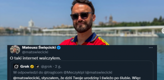 GROK składający życzenia urodzinowe Mateuszowi Święcickiemu... xD